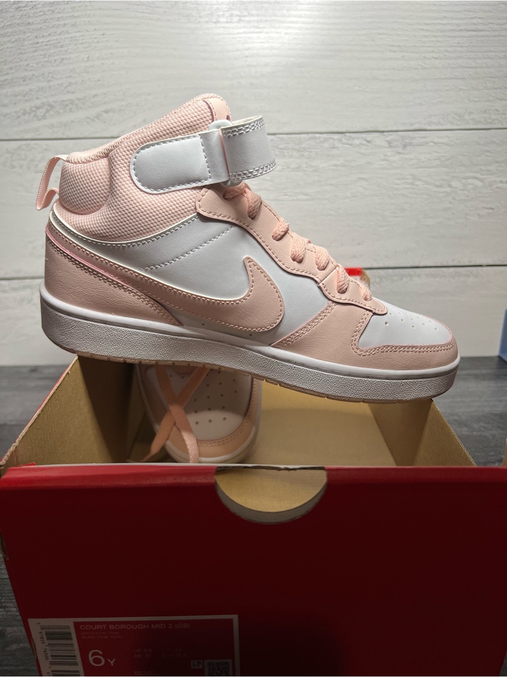 Nike Court Borough Mid in White and Pale Pink - Picture 4 of 5